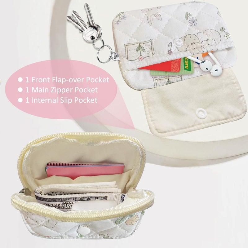Modacarry Store Cotton Quilted Floral Coin Pouch with Cute Prints Zipper for Women Girls (TWO RABBITS) - Image 3